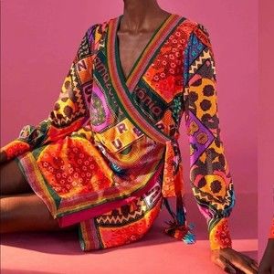 NEW Farm Rio Dotted Patch Scarf Wrap Dress